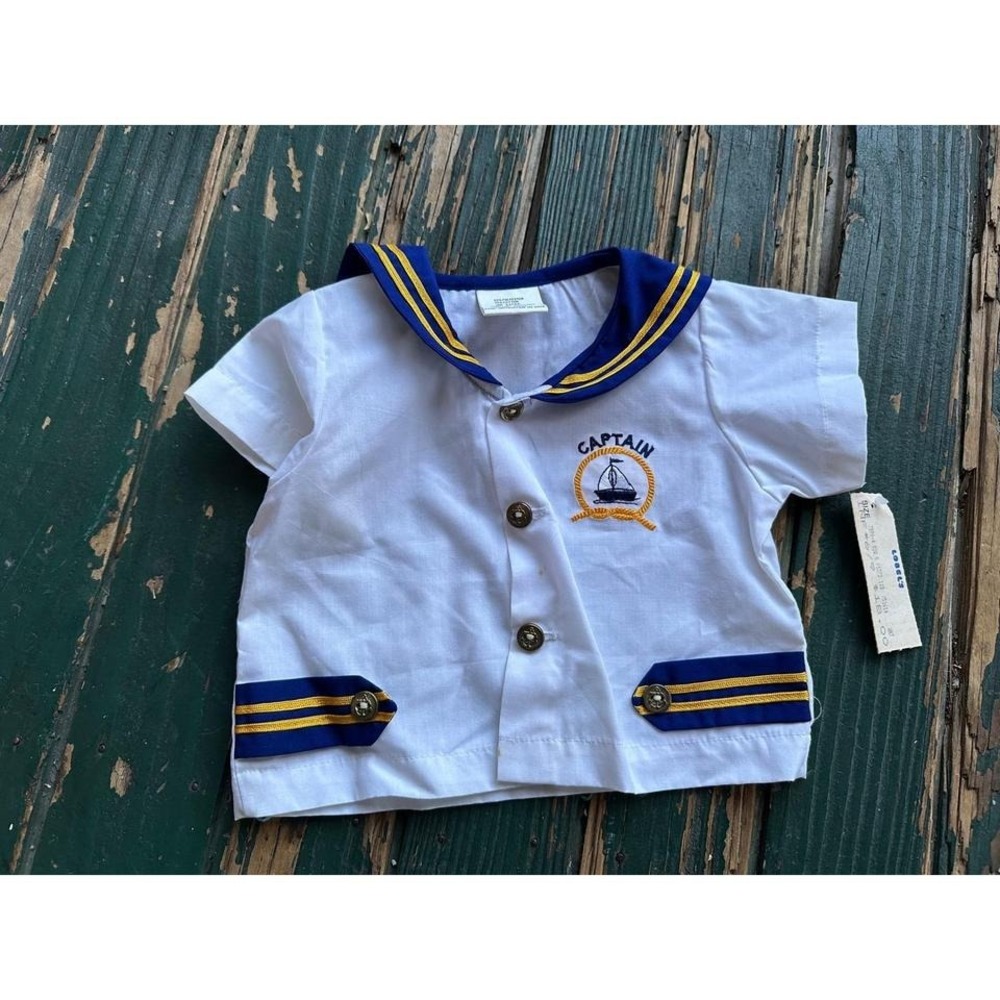 Vintage Lobel's Infant Sailor Shirt White Nautical Captain 6/9 Months NWT 51614